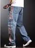 Multi-Pocket Loose Cargo Jeans Men Straight Fashion Wide-Legged Denim Pant Patchwork Baggy Jeans Size 29-40 2