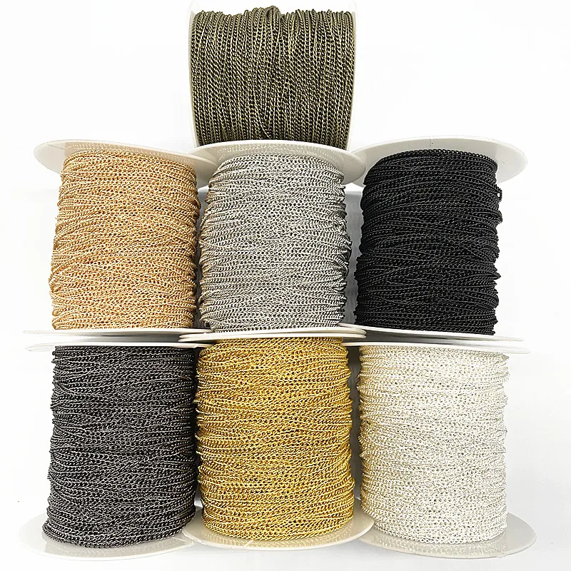 Cadena de collar chapada en oro/plateado/bronce/negro de 2 yardas, para fabricación de joyas, accesorios, cadena de collar artesanal, materiales hechos a mano