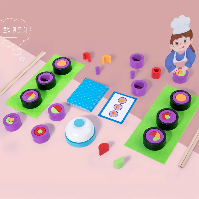 Montessori Wood Toys Puzzle Party Card Games Sushi Master Contest Competition Game Early Educational Kids Toy Japanese Food Gift 3