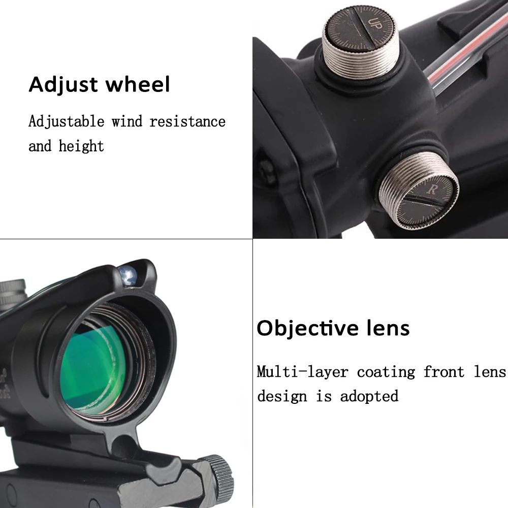 Охотничий Прицел ACOG 4X32 настоящий красный зеленый точечный волоконный оптический прицел шеврон/Крест Сетка тактический оптический прицел с Killflash