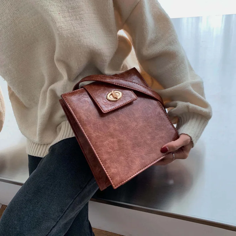 

New Arrival INS Super Fire Retro Square Shoulder Bag 2019 Korean-style Lock Large-Volume WOMEN'S Bag Women Bags