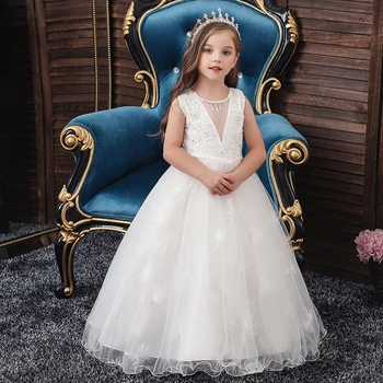 

Kids Girls Princess White Dress Evening Tutu Dresses Summer Baby Girl Clothes Long Dress Birthday Party Vestidos Wear 3-12 Years