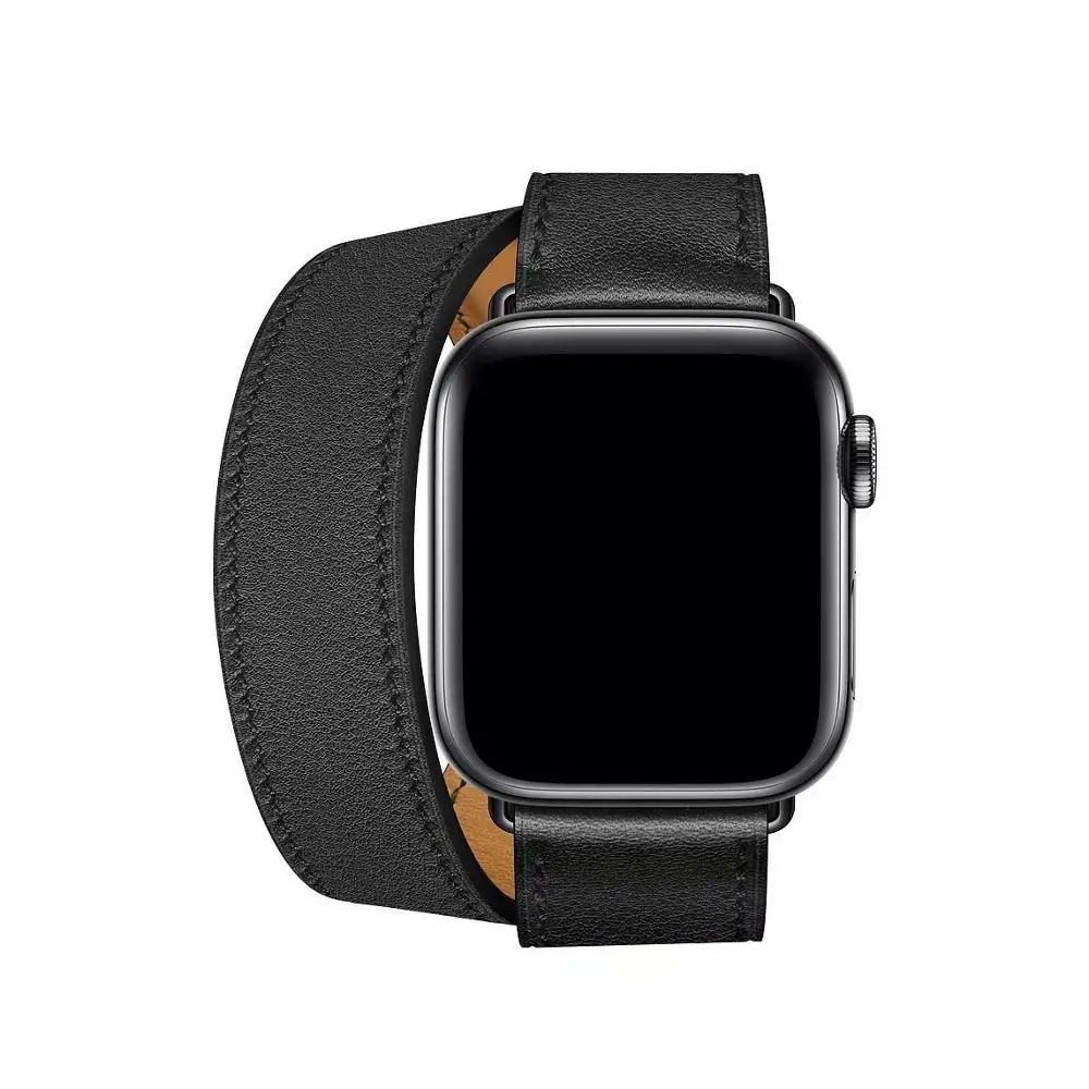 Черный застежка один тур/двойной тур кожаный ремешок для Apple watch 5 44 мм 40 мм ремешок для iWatch серии 4 3 2 ремешок