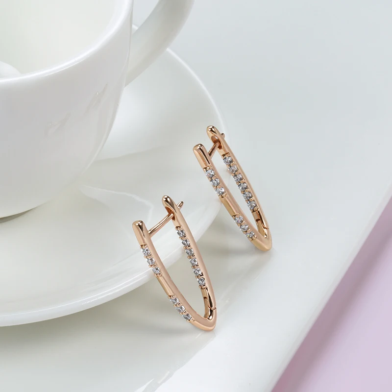 Kinel 585 Rose Gold Color Earrings For Women Girl Fashion Geometric Natural Zircon Drop Earring Daily Jewelry drop earrings