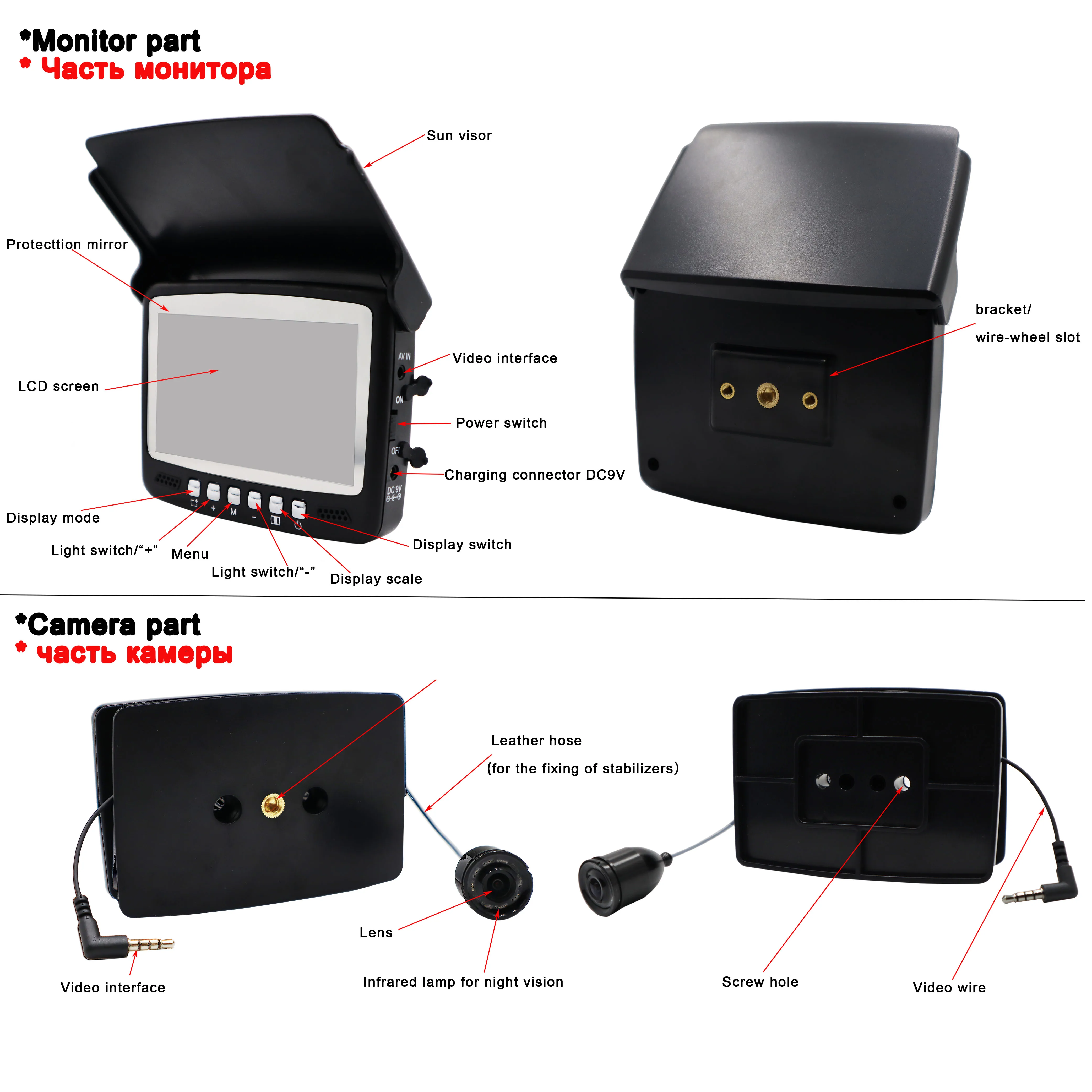 4.3 inch color LCD monitor fishing finder 8 pcs infrared lamp Underwater fishing Ice IP68 waterproof camera