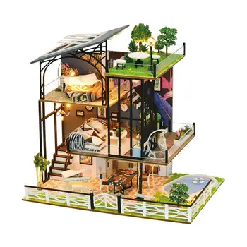 

Doll House Wooden Furniture Diy House Miniature Box Puzzle Assemble 3D Miniaturas Dollhouse Kits Toys For Children Birthday Gift