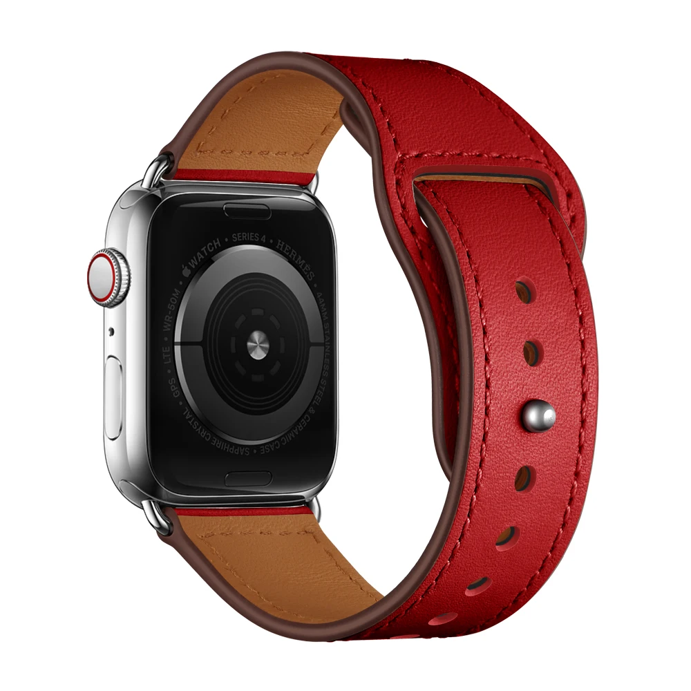 Браслет pour для apple watch series 5/4/3/2/1 наручных часов iWatch, большие размеры 40-44 мм браслет de sport en cuir véritable Swift и fermeture а-ля основных