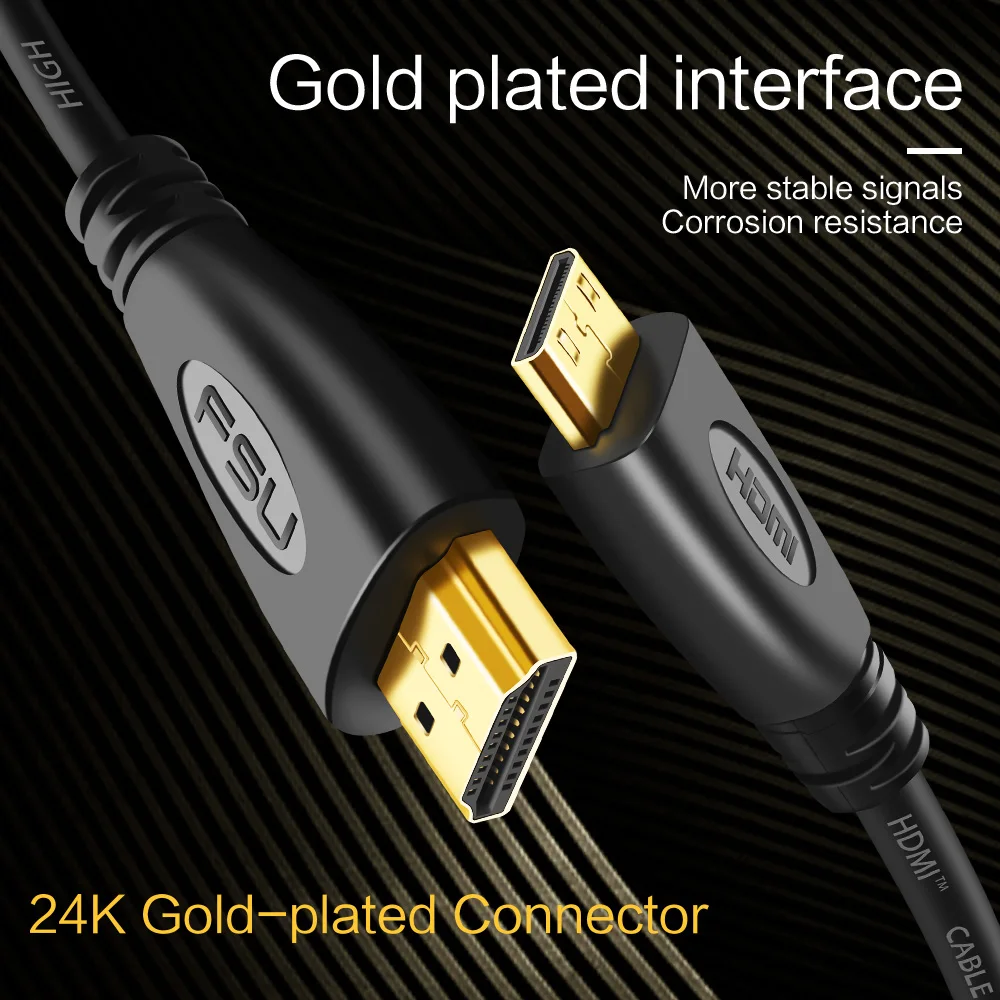 Mini HDMI-compatible to HDMI Cable 1080p 3D High Speed Adapter Gold Plated Plug for camera monitor projector TV 1M,1.5M,2M,3M,5M