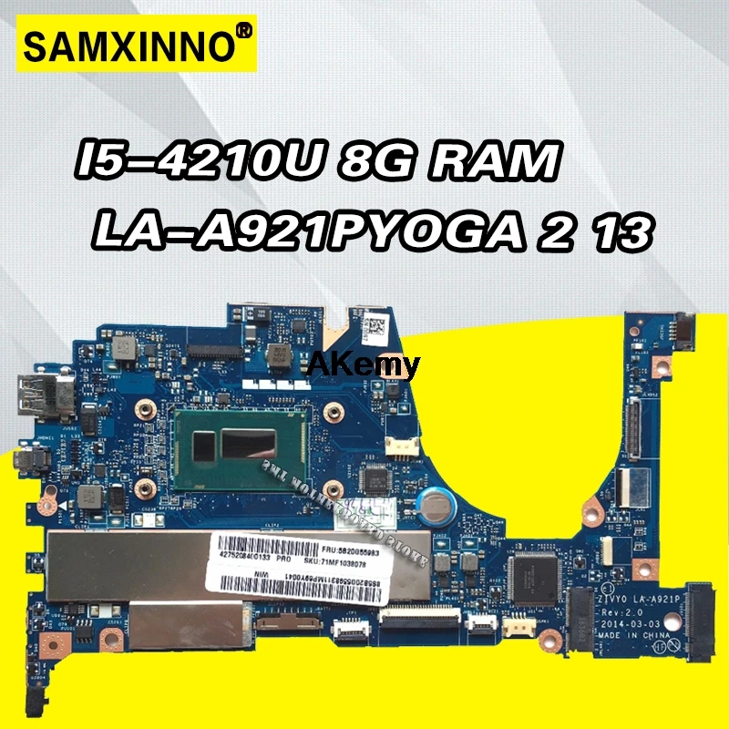 

for Lenovo YOGA 2 13 Laptop Motherboard FRU 5B20G19207 LA-A921P with I5-4210U 1.70GHz CPU 8GB RAM original mothebroard