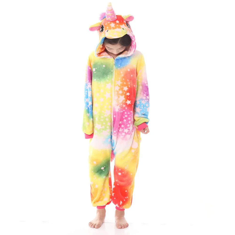 Зимняя теплая Пижама с животными детская пижама с единорогом, радугой, звездами, животными для девочек пижама с покемонами для мальчиков 8, 10, 12 лет
