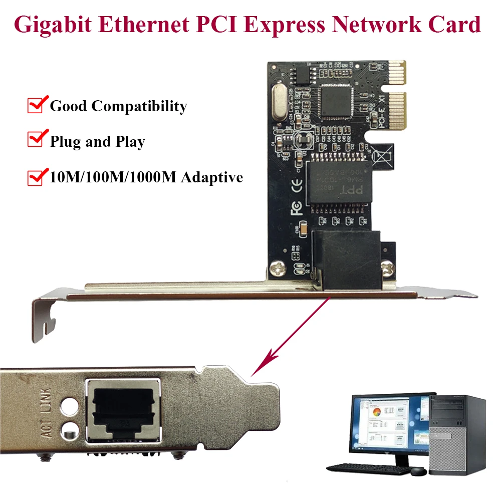 10/100/1000Mbps Gigabit Ethernet PCI Express Network Card PCIe RJ45 LAN Network Adapter for Desktop PC Driver Free