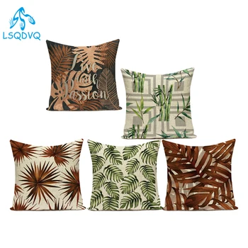 

Tropical Plants Palm Leaf Leaves Green Brown Decorative Pillows Cotton Linen Sofa Cushion Cover for Living Room Pillowcase
