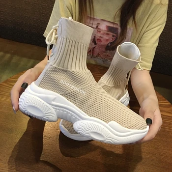 

Ins socks shoes women's 2019 new fall student fly woven mesh face breathable muffin old dad Shoes High Top Sneakers