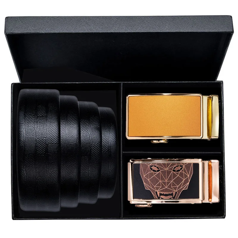 

2019 Designer Double Buckle Mens Belt Genuine Leather Suit Belt Black Business Style Male Automatic Buckle Trouser Belts