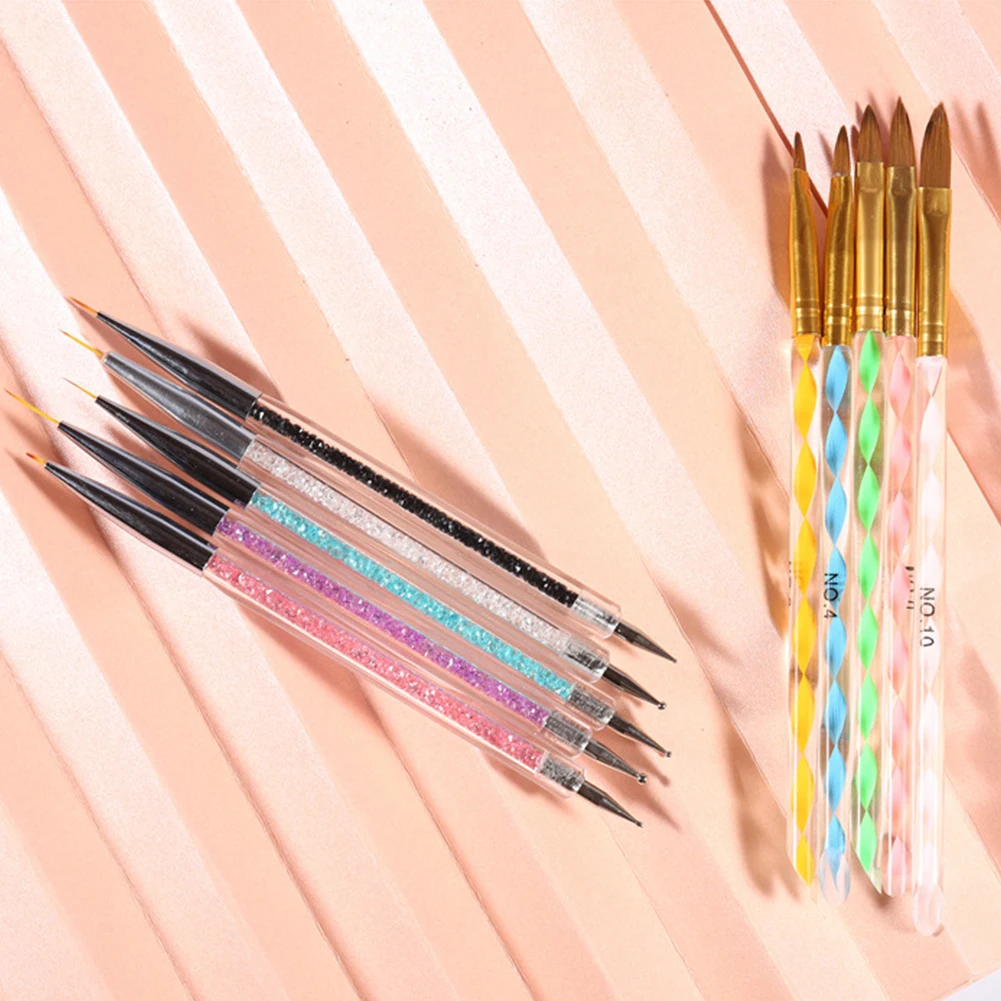 Caneta de Desenho para Casa Salão de Beleza Escova da Arte do Unha Conjunto com Cristais Pintura do Cabelo Portátil Forro Náilon uv Gel Pontilhar Dicas Construtor 10 Pçs 7 do prego conjunto com cristais forro náilon