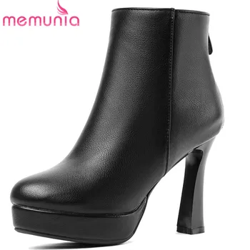 

MEMUNIA 2020 big size 43 women ankle boots round toe high heels platform boots zip fashion party wedding shoes female black