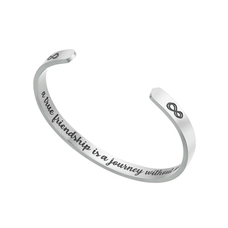 

New fashion hot sale white 6MM stainless steel opening bracelet for women lettering friendship bracelet simple couple trinket