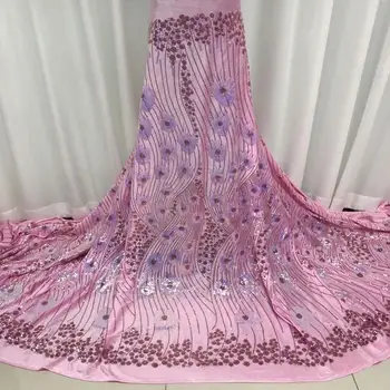 

New Arrival African velvet Lace Fabrics 2020 pink High Quality Nigerian Lace Fabric For Wedding Green Velvet Lace Fabrics
