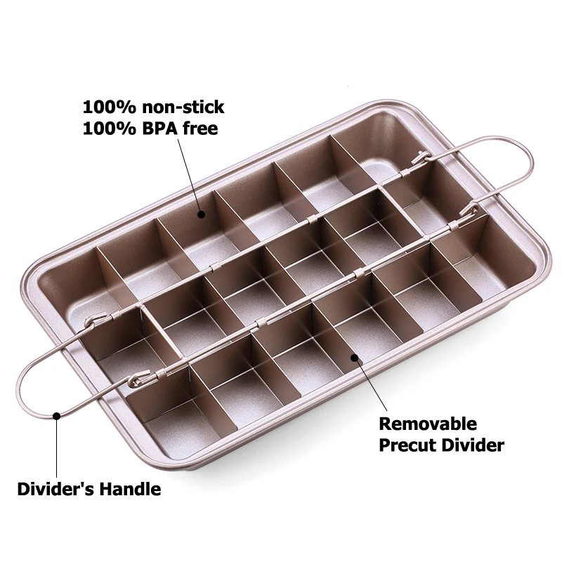 Gotham Steel Brownie Pan with Dividers Nonstick Baking Pan for All Edge  Brownies with Removable Divider, 2 in 1 Cake Pan + Brownie Baking Tray with  18