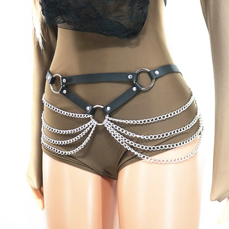 Fashion Chain Belt For Women Leather Waist Belt Body Bondage Harness Belt Gothic Punk Female Waist Chain Accessories
