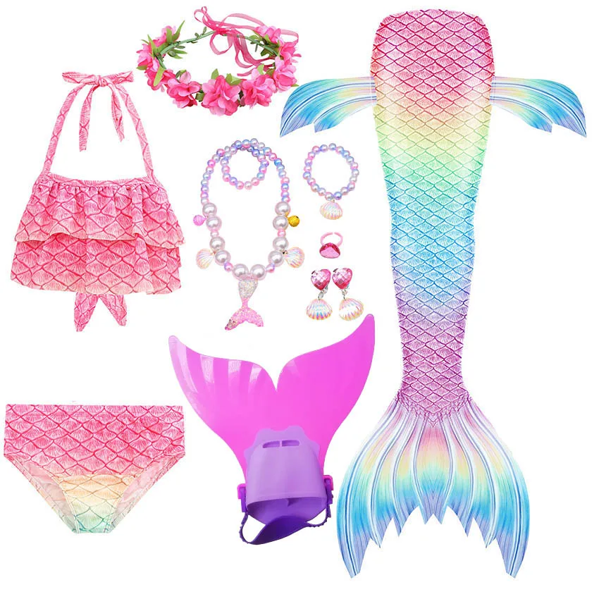 Swimming Mermaid Tail Kids Girls Costume Cosplay Children Swimsuit Fantasy Beach Bikini Can Add Monofin Fin anime maid outfit