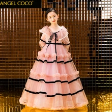 Платье для девочек; платье принцессы для свадебной вечеринки; кружевное многослойное платье-пачка с цветочным узором для девочек; одежда; карнавальное платье