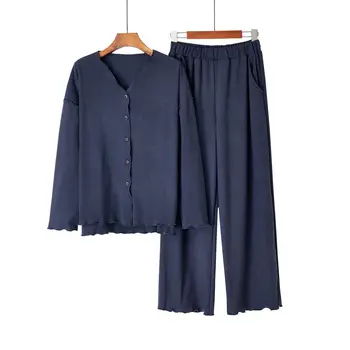 

2PCS Winter New Cotton Pajamas Women Lounge Sleepwear Solid White Pijamas Mujer Fashion Home Clothes Pure Cotton Pyjamas