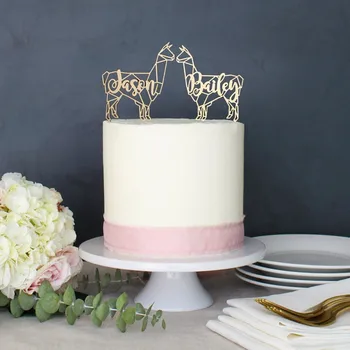 

Personalized Modern Rustic Geometric Llama Alpaca Wedding Cake Topper, Custom Name Wedding Cake Topper