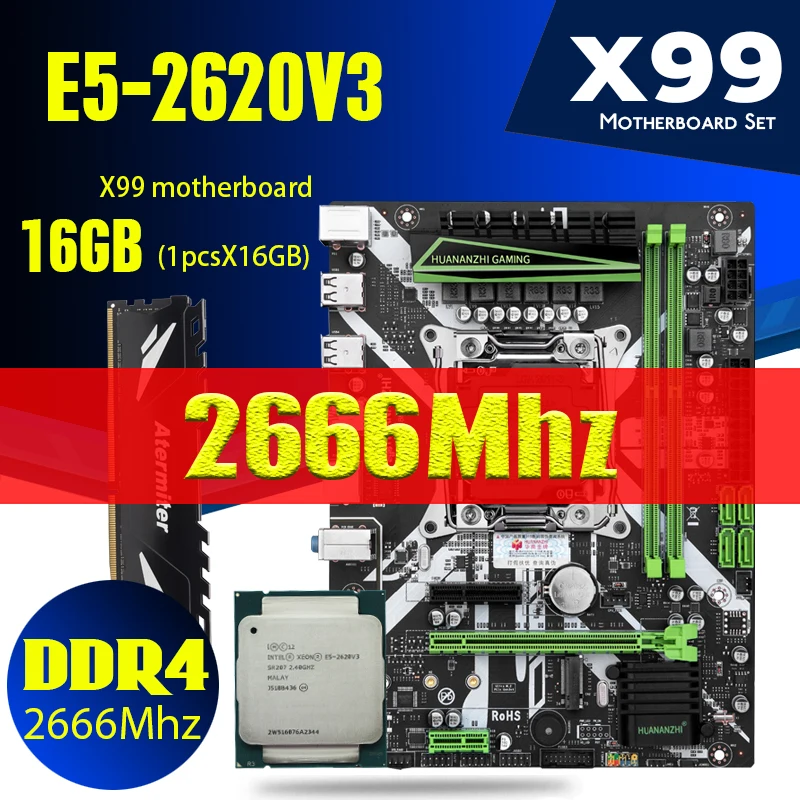 x99 комплект Комбинации материнских плат Huananzhi X99 DDR4 DIMM Xeon E5 2620 V3 LGA2011 3 CPU 1 * 16GB = PC4