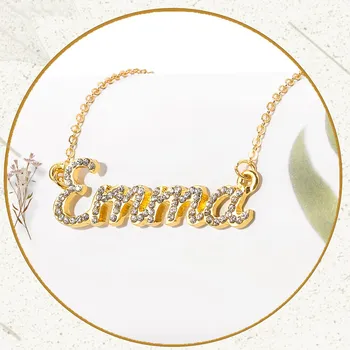 

AurolaCo Custom Name Necklace Personality Stainless Stee Gold Choker Letter Pendant Zircon Necklace for Women Gift