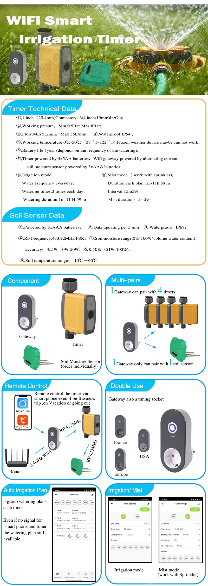 WIFI Tuya Smart Home Garden Automatic Watering Timer Rain Sensor Irrigation Sprinkler drip irrigation tool kit