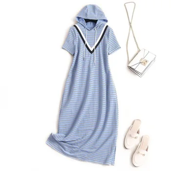 

Striped Dress Hooded Casual Mid-Calf Short Sleeve Zomerjurk Dames 2020 Summer Dresses Ropa Mujer Verano 2020 Vestidos De Salir