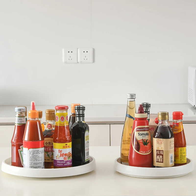 25cm Condiment 360&deg; Rotating Storage Tray Spice Rack Non-Slip TPR Home Cosmetics Cabinet Organizer For Kitchen Accessories