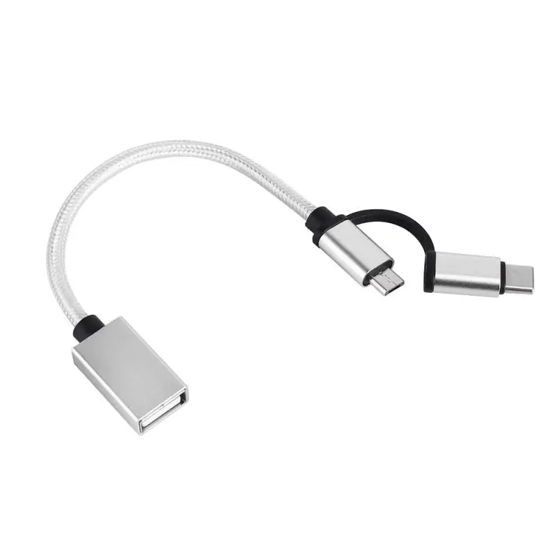 Адаптер 2 в 1 Type C Micro USB папа OTG Женский нейлоновый зарядный кабель для передачи