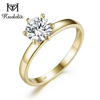 

Kuololit 100% Natural Moissanite 10K Yellow gold Rings for Women Round 1ct Solitaire ring wedding cluster bridal promise ring