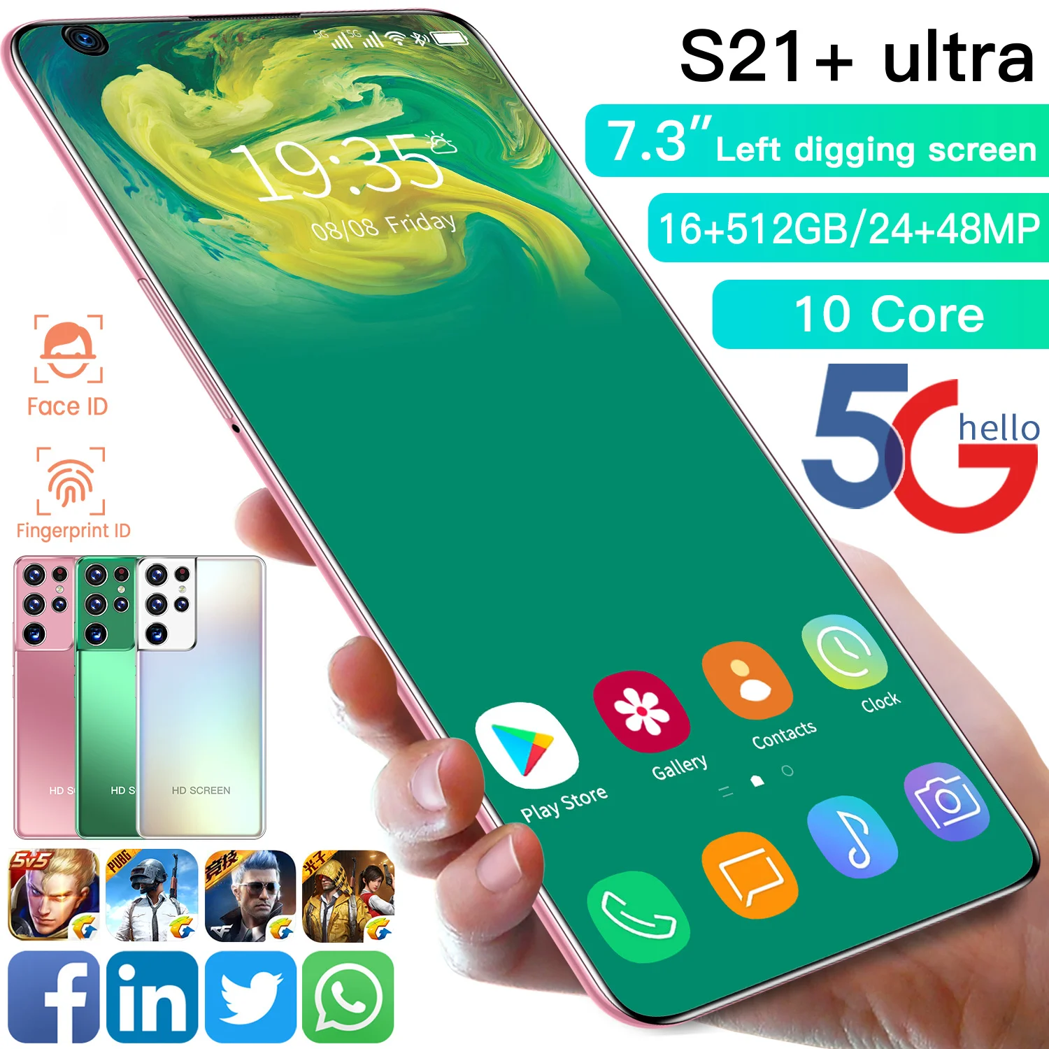 Смартфон S21 7 3 дюйма 1440x3040 16 + 512 ГБ 6800 мАч | Мобильные телефоны и аксессуары