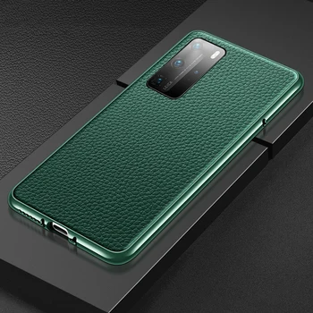 

Metal Aluminum Bumper + Genuine Leather Phone Protector Sticker Case For Huawei P40/ Pro Luxury Slim Hard Shockproof Bumper Case