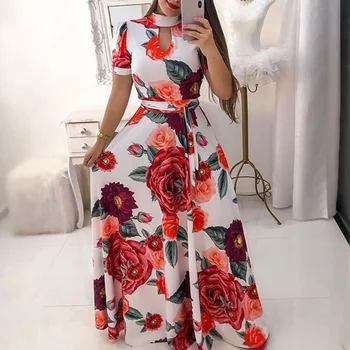 

Women Plus Size Bohemian Long Sleeve Maxi Dress Polka Dot Floral Bodycon Lady O Neck Cocktail Party Maxi Vintage Dresses S-2XL