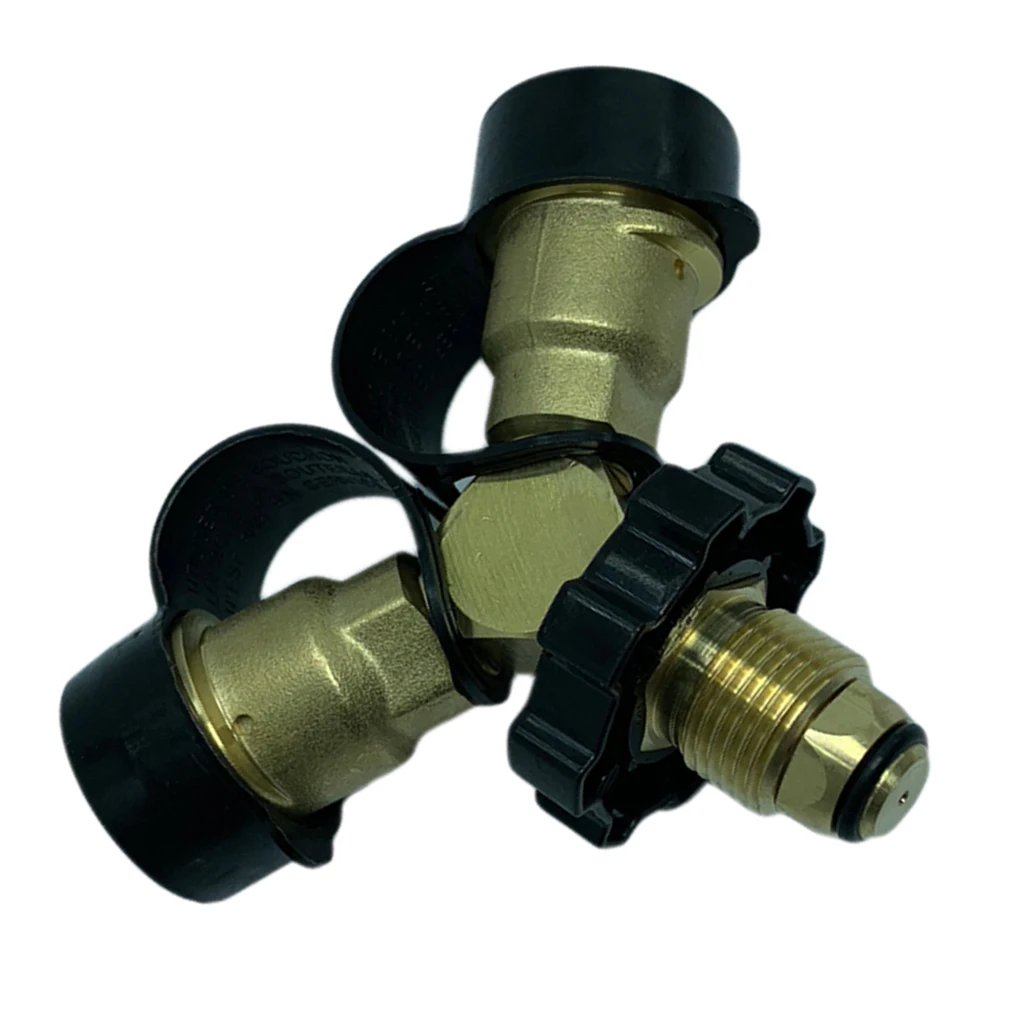 Propane Y-Splitter Adapter POL to QCC Gas Tank Hose Dual Tee Connector Brass
