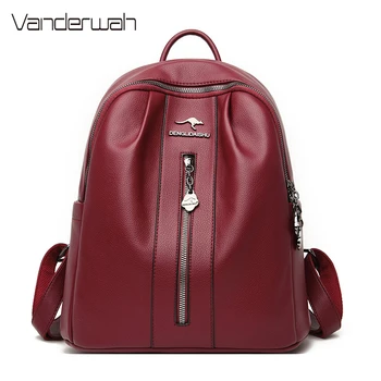 

Casual Backpacks for Ladies High Quality Soft PU Leather Backpack Female Backpacks for School Teenagers Girls Travel Back Pack