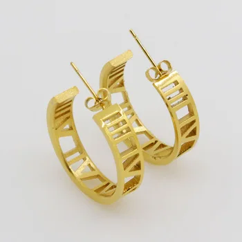 Fashion Jewelry Roman Numerals Stud Earrings Stainless Steel Gold Plated Lover Earrings For Women Piercing Jewelry