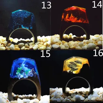 

24 Colors Secret Wood Resin Ring with Wood Woods Waterfall Micro-landscape Ring