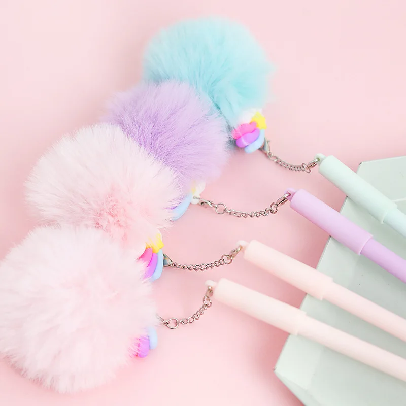

24PCS Creative Rainbow Cloud Hair Ball Cute Pens Gel Pen 0.5mm Student Signature Pen Stationery Kawaii School Supplies