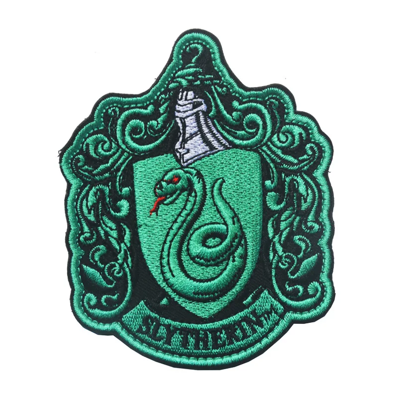 Embroidered Gryffindor Hufflepuff Ravenclaw Slytherin Crest Logo  Patches Hook Back Morale  Military Badge Fastener 