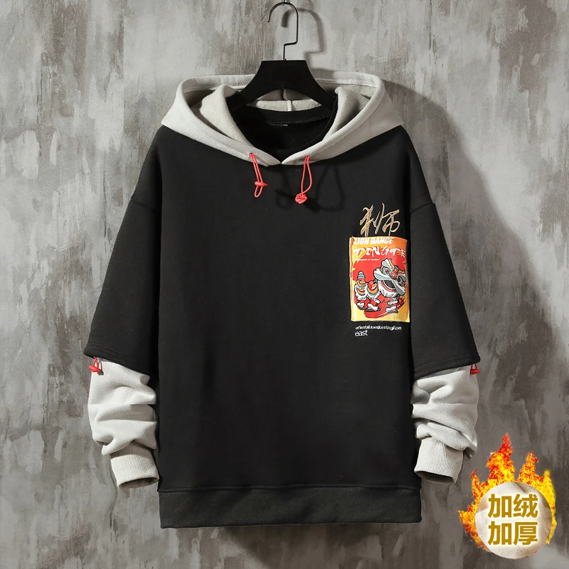 UYUK Velvet19 зимняя одежда утолщенный японский из двух частей вышивка с капюшоном Толстовка Оверсайз мужской хип хоп