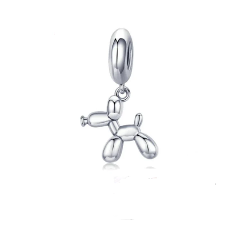 

New Arrival Real 925 Sterling Silver Balloon Dog Shape Pendant Charms Beads fit Bracelets Necklaces DIY Jewelry Accessories