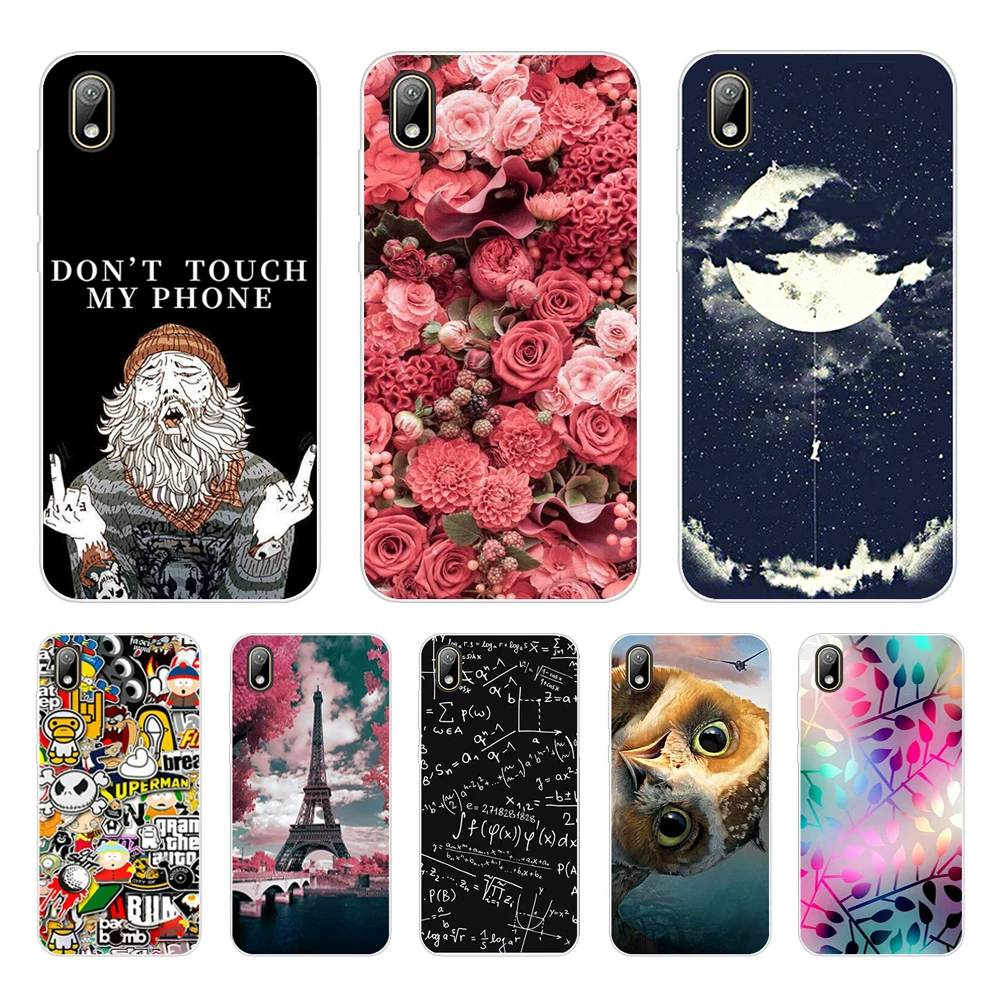 

For Huawei y5 2019 Case bumper Silicone TPU back Cover Soft Phone case For Huawei Y5 2019 coque bumper 5.71 inch Cat flower