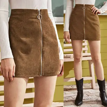 

Fashion Women Skirt Mini Slim Skirt High Waist Zip Cotton Pencil Bodycon Skirt
