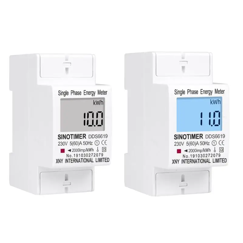 

Digital Din Rail Single Phase Energy Meter Power Consumption kWh Meter Voltage Current Wattmeter Backlight LCD Electric