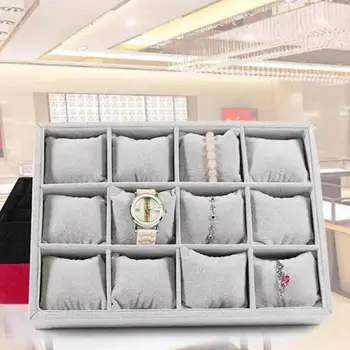 

12 Grid Watch Showcase Organizer Linen Sackcloth Jewelry Box Display Organizer for Watches Bracelets with Pillow
